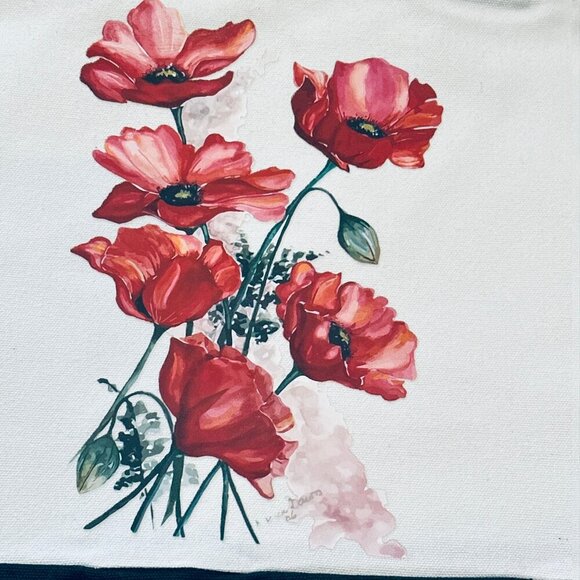 Red Poppies Canvas Tote Bag – Artistic Floral Design, New - Picture 3 of 4